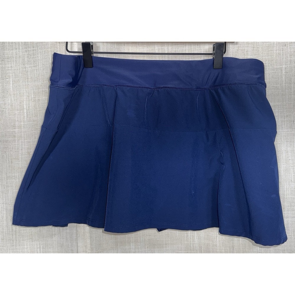 Lands End Women's Navy Pleated‎ Swim Skirt Skort Bottoms Shorts Size 14 Swimsuit